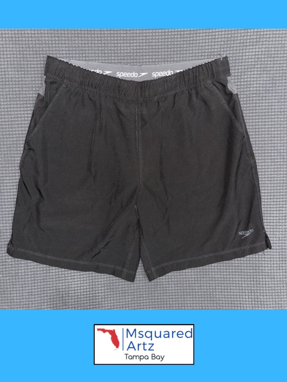 Speedo Swim Shorts Mens Medium Black Gray Compression Lined Athletic
